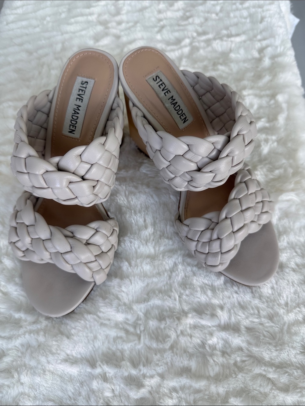 Steve Madden Braided Double-Strap Slide Heels in Light Taupe